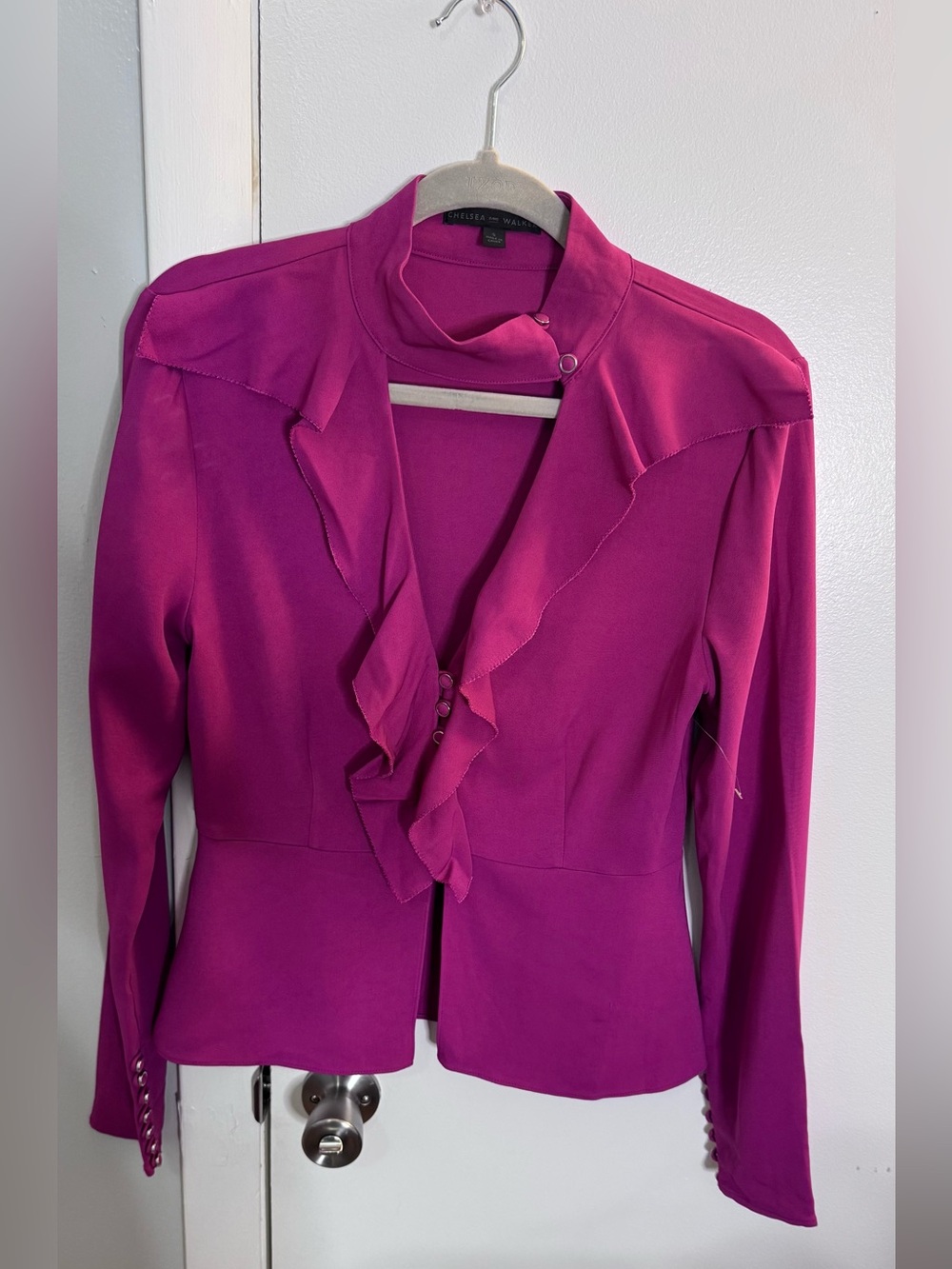 Izod Women's Fuchsia Ruffle Front Blazer